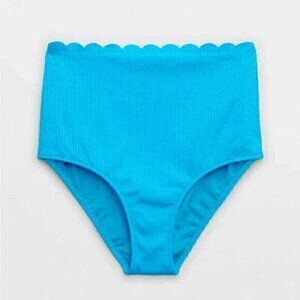 Aerie Waffle Scalloped High Waisted Bikini Bottom Blue Size XS NWT
